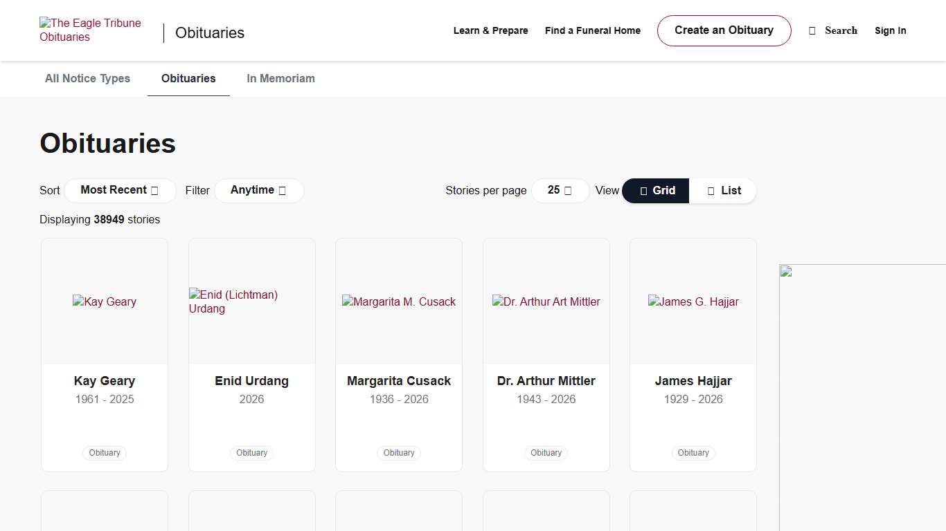 The Eagle Tribune Obituaries