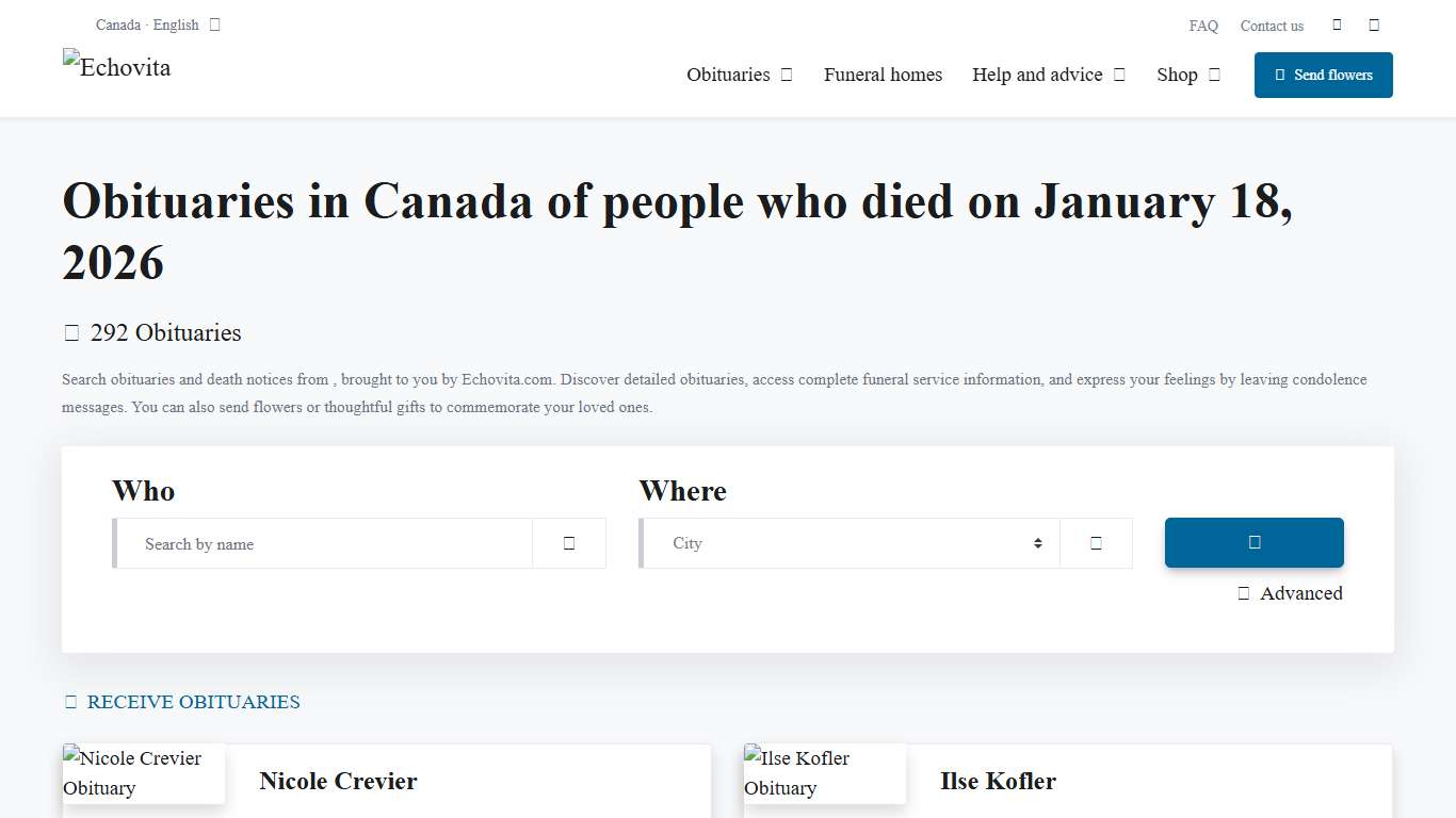 Obituaries in Canada of people who died on January 18, 2026