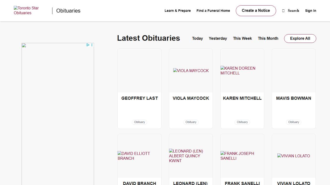 Obituaries Toronto Star