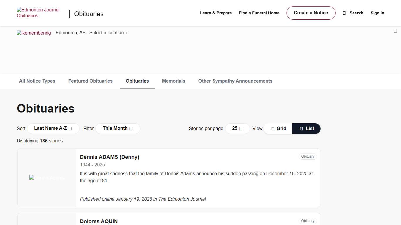 Edmonton Journal Obituaries