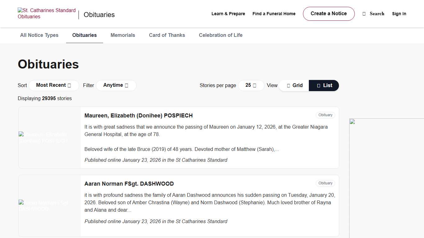 St. Catharines Standard Obituaries